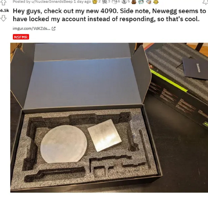 亏贼！国外男子买RTX4090却收到铁块 反馈后账号遭封锁