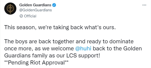 北美GGS战队官宣前100T辅助Huhi加盟 16年MSI亚军双C再聚首