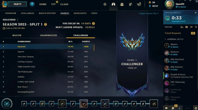 Upset晒个人登顶欧服排位分：新赛季第一个千分王者