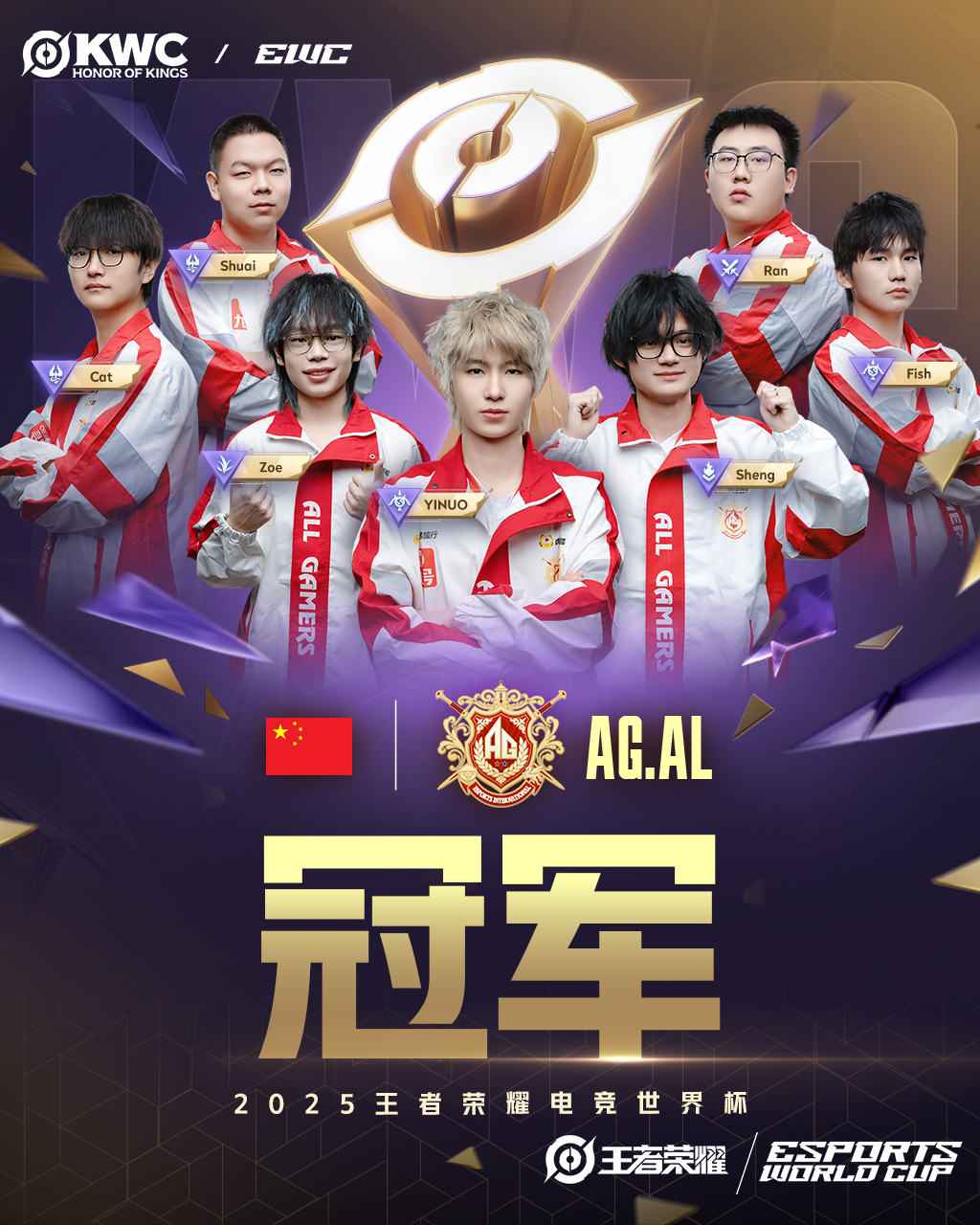 KWC首个冠军俱乐部诞生中国AG.AL战队斩获2025王者荣耀电竞世界杯冠军